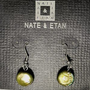 Nate & Etan green gray coin freshwater pearl earrings, NWOT